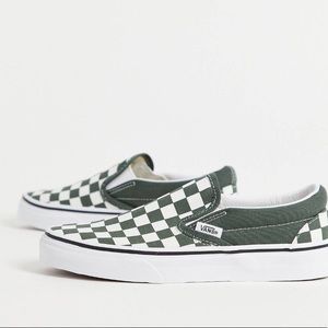 Sage green checkered vans classic slip-on sneakers